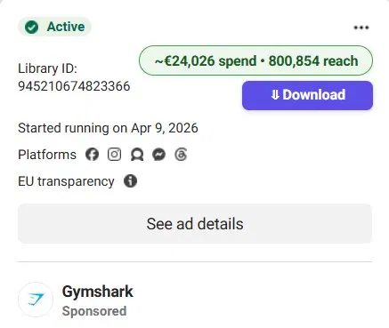 AdLens estimated spend on ad card